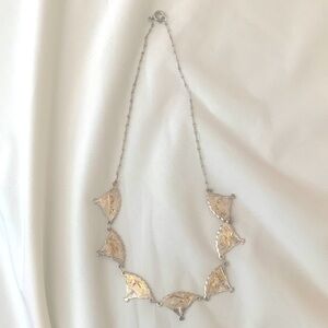Vintage Women's Sterling Silver 16" Japanese Asian Fan Necklace- Gold Details